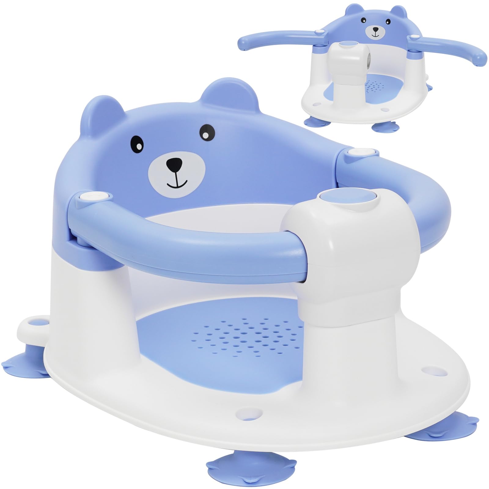 Asiento de Baño para Bebé 6-24 Meses, Silla Baño Bebe con 4 Fuertes Ventosas, Respaldo Ergonómico, Barra de seguridad, Antideslizante y Cómoda, Regalo para Recién Nacidos y Nuevas Madres(Azul)