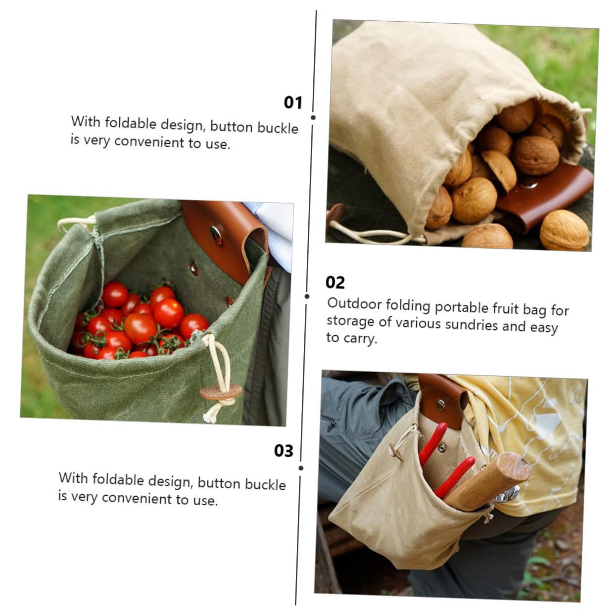 BESPORTBLE 2piezas Bolsa De Herramientas De Cintura De Lona Bolsa De Recolección para Camping y Jardinería Organizador De Herramientas Portátil Cuerda