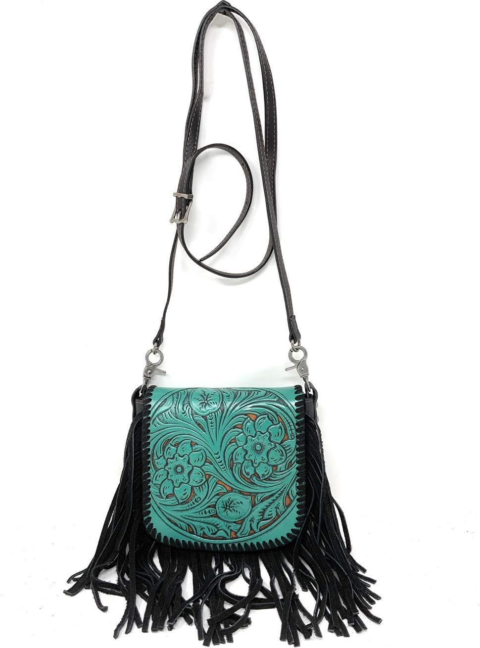 Texas West Western Genuine Leather Cowgirl Crossbody Messenger Fringe Laser Cut Purse Bag in 5 colors