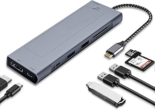 8 in 1 USB-C Hub with M.2 NVMe/SATA SSD Enclosure, USB C Hub Adapter Fits PCIe 3.0 NVMe M.2 SSD,2.5-inch SATA HDD with 4K HDMI,10Gbps USB-C 3.1&USB 3.1,USB 2.0,SD/Micro SD,100W PD Compatible with XPS