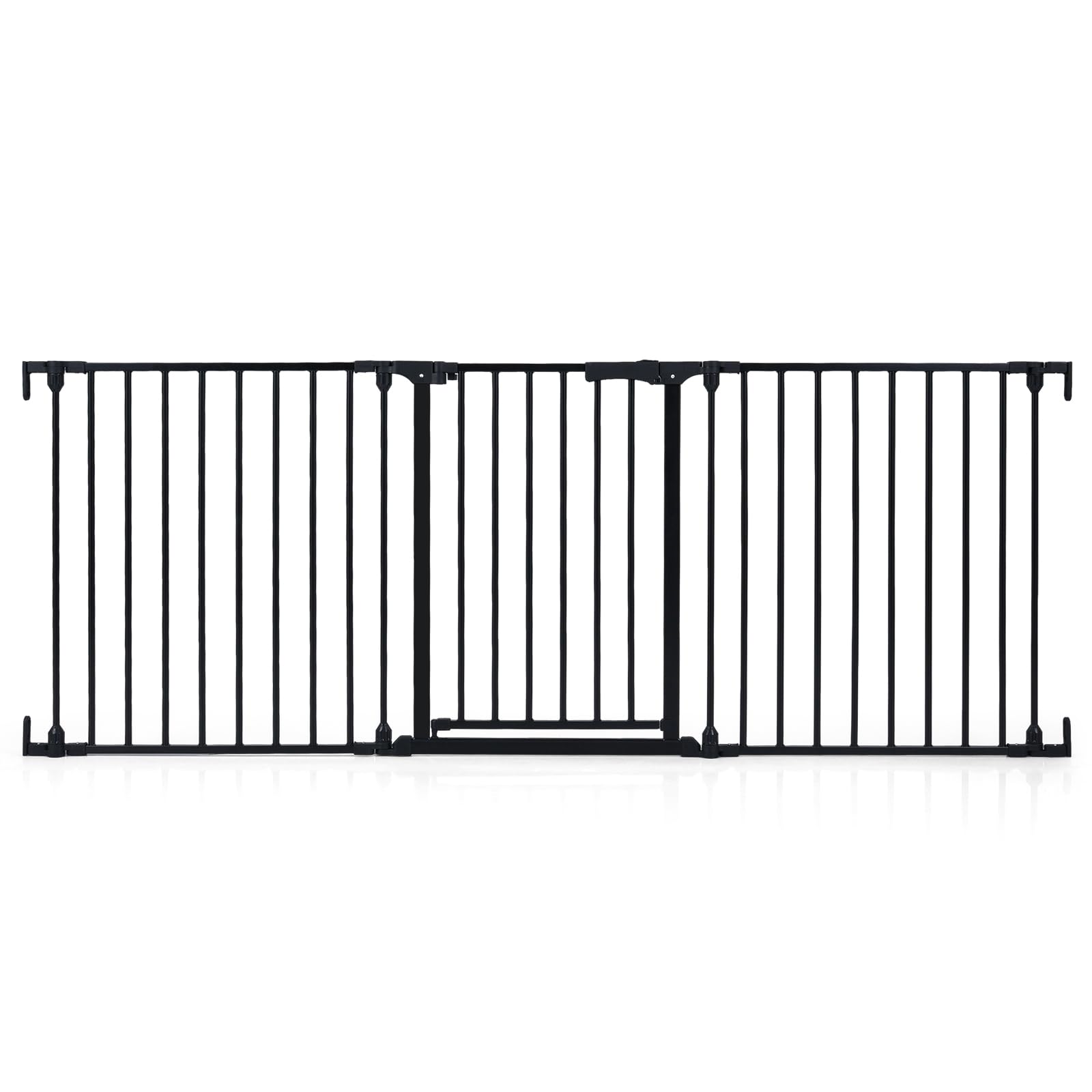 COSTWAY Barrera de Seguridad para Niños, 74,5-198 x 74,5 cm, Valla de Seguridad de 3 Paneles con Doble Bloqueo, Apertura en Dos Direcciones, Puerta Escalera de Metal para Bebés y Perros (Negro)