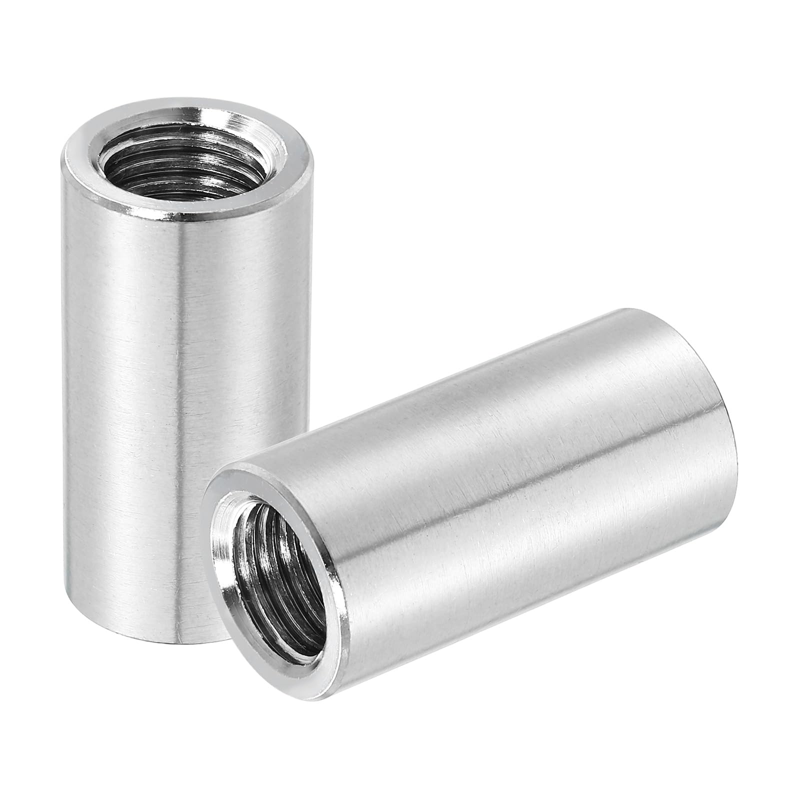 sourcing map 2Pcs M14x2x40mm Round Coupling Nuts, Stainless Steel Connector Nut Fasteners Rod Hardware Nuts 20mm OD for Threaded Rod, Industrial Construction Fasteners, Silver