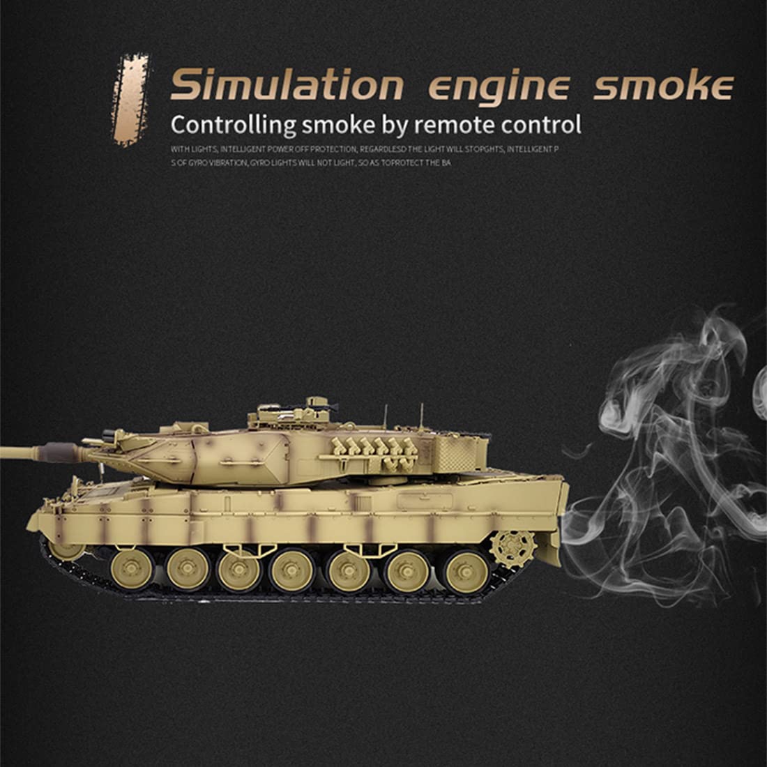 LAKIN RC Char Télécommandé Leopard 2A7 Allemand - Main Battle Tank avec Prise de Vue, Effet Sonore, Lumière LED et Fumée - Modèle Militaire Cadeau