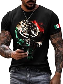 Men's Mexican Independence Day Shirt Mexico Flag Eagle T-Shirt Round Neck