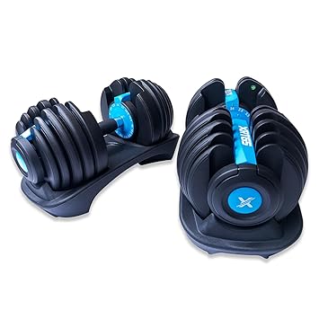XRT65 Adjustable Dumbbells Set of 2 | 2.5Kgs - 24Kgs | Gym Equipment Set for Home Workout | Designed in America | Black (24 KGs + 24 KGs), Iron + Polypropylene + Nylon - image, photos