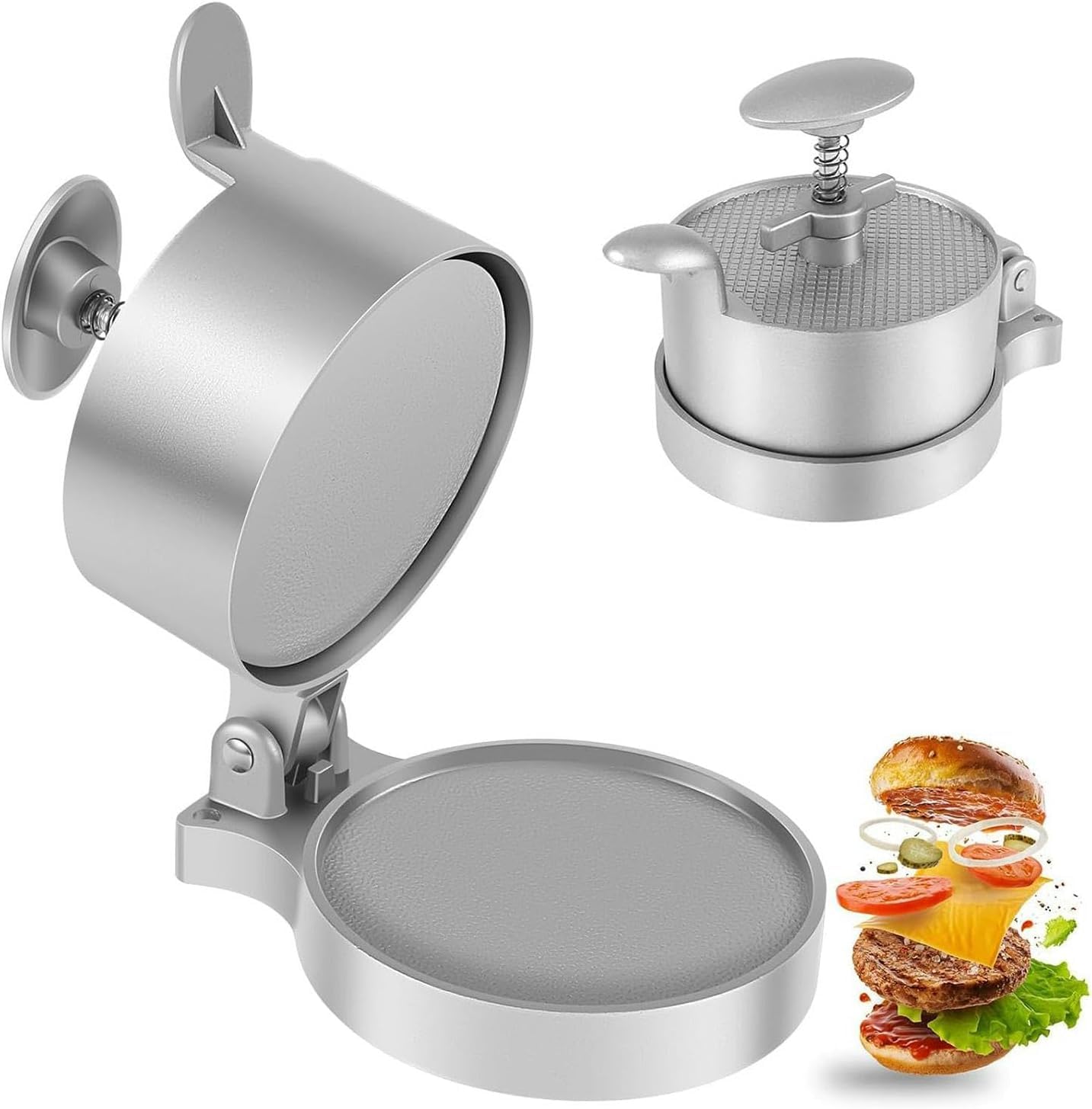 Wzzy Gurden Adjustable Aluminum Burger Press, Non-Stick Hamburger Patty Maker with Grid Design, Manual Meat Press Mold for Beef, Pork, Chicken, Fish Patties - Ideal for Home Kitchen & BBQ