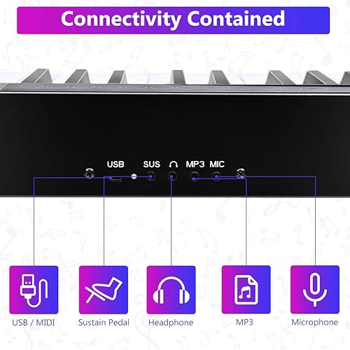 Miniatura 8 de Piano digital de 88 teclas, teclado eléctrico portátil con ajuste dinámico, se conecta al teléfono, interfaz MIDIUSB, altavoz externo, pedal de