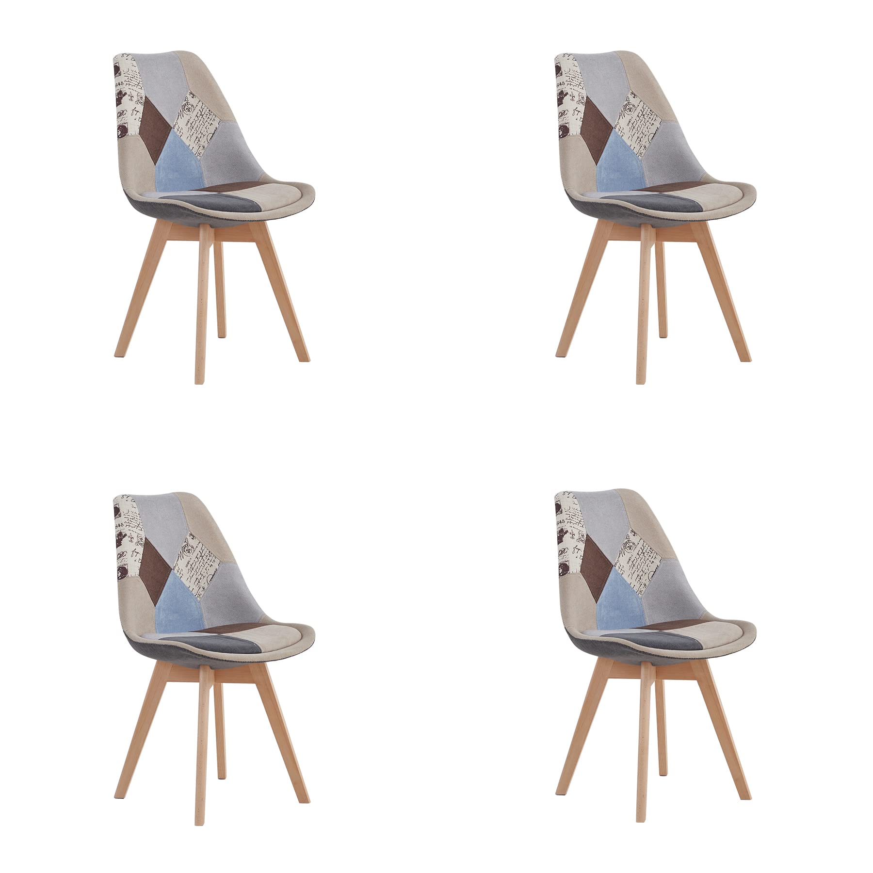 GrandCA HOME Set di 4 Sedie da Pranzo/Sedie da Ufficio in Stile Nordico, Sedie Imbottite Senza Braccioli con Seduta in Tessuto di Lino, Gambe in Legno di Faggio,Marrone