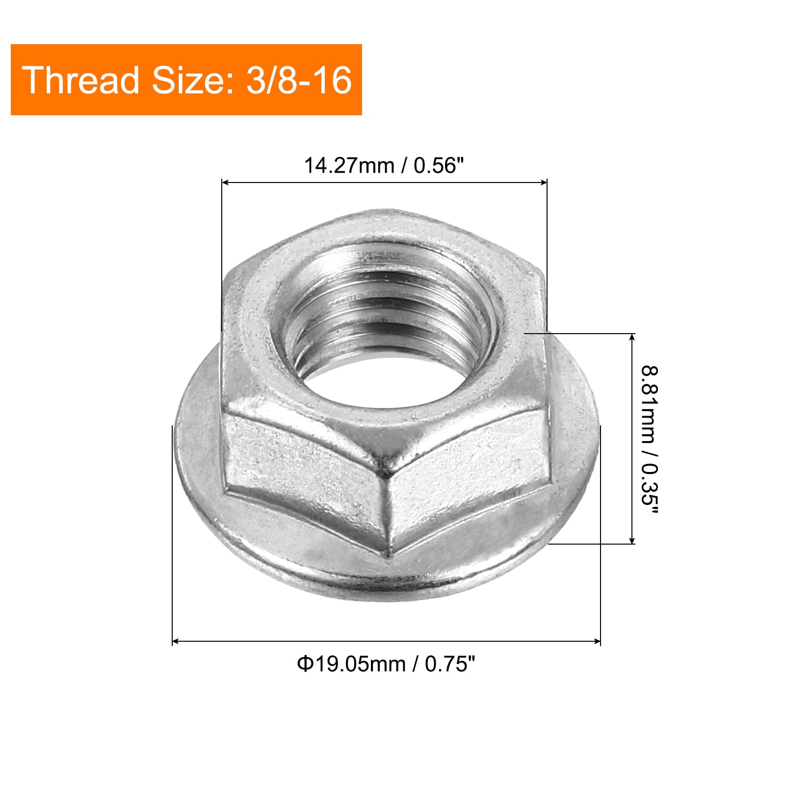 QUARKZMAN 3/8-16 Dadi Autobloccanti Esagonali Flangiati Scanalati, 20pz Dado Flangiato Esagonale Antiscivolo Acciaio Inossidabile 304, Filettatura Completa, Finitura Lucida, Argento