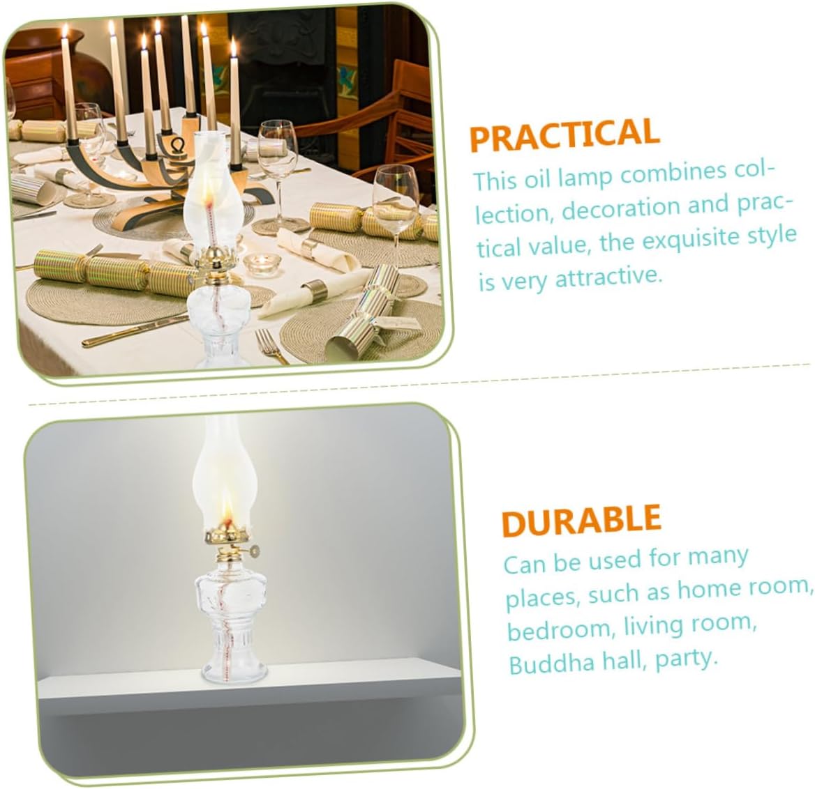 2pcs Vintage Glass Kerosene Lamp Retro Oil Lamp for Home Decor Buddha Style Indoor Lighting Unique Glass Shade Easy to Use and Install for Festive Celebrations Random Style