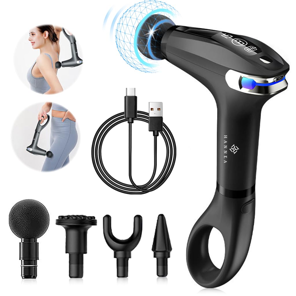 HANNEA® Fascial Gun Cordless Massager Machine for Pain Relief with 4 Massager Attachment, 8 Intensity Levels Electric Massager Deep Muscle Relaxation Muscle Massager Travel Massage Gun (B0D455W43P) Amazon Price History, Amazon Price Tracker