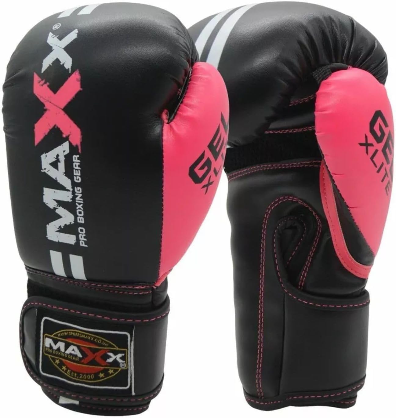 MAXX Junior Boxing Gloves: Adjustable Strap Training Gloves for MMA, Boxing, Muay Thai – Perfect for Boys and Girls (2 Lines Black Pink, 4OZ) — image 1