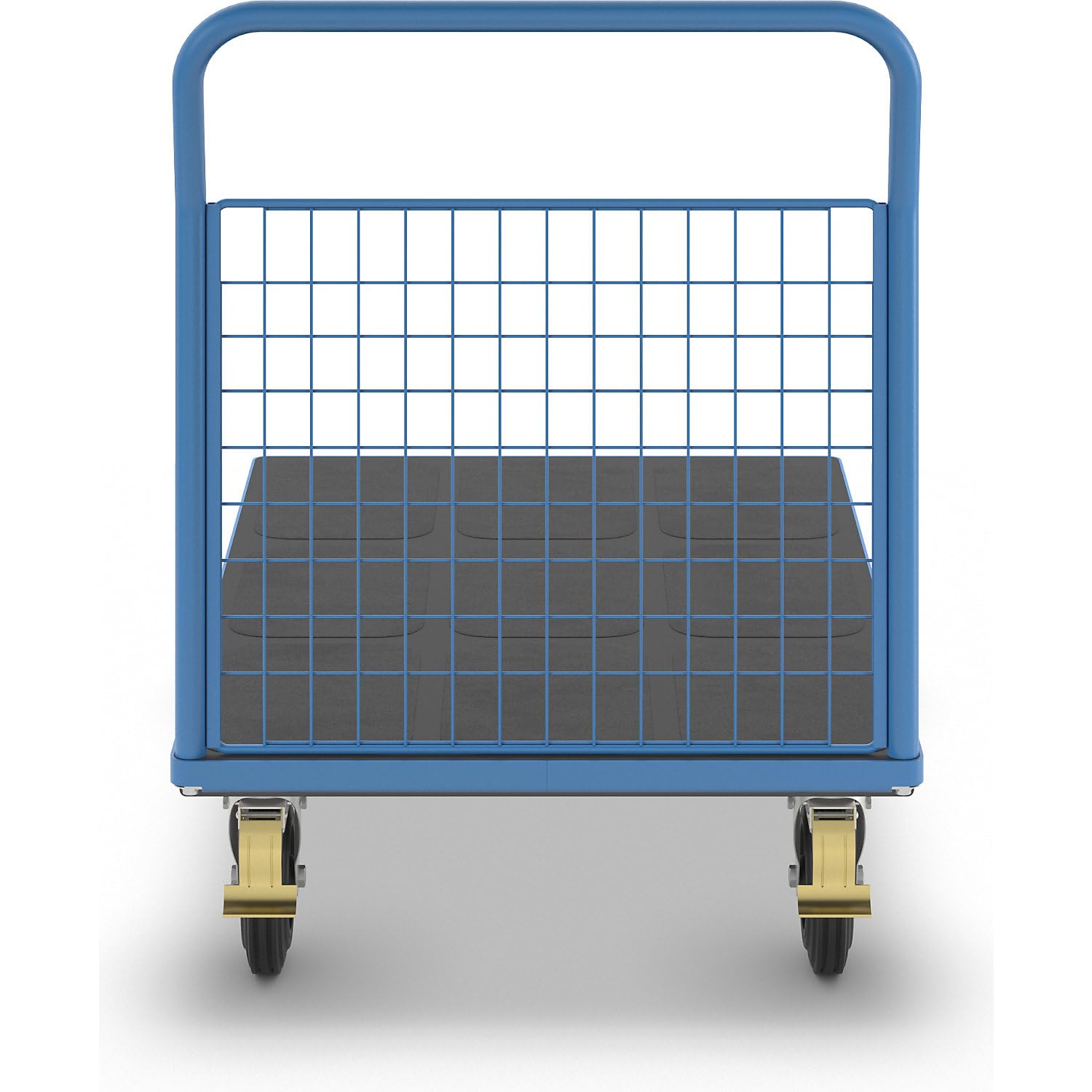 eurokraft | Plattformwagen | 1 hohe Gitter-Stirnwand | LxB 1250 x 800 mm | Vollgummireifen