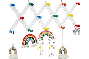 Adorable Kids Coat Rack Hooks: Expandable Wooden Hanger with Rainbow Accordion Design for Playrooms