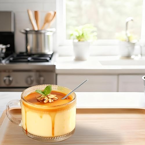 Miniatura 6 de 12 tazas de café vintage con asa de 14 onzas apilables de vidrio para agua, tazas de té transparentes en relieve para yogur, postre, capuchino latte