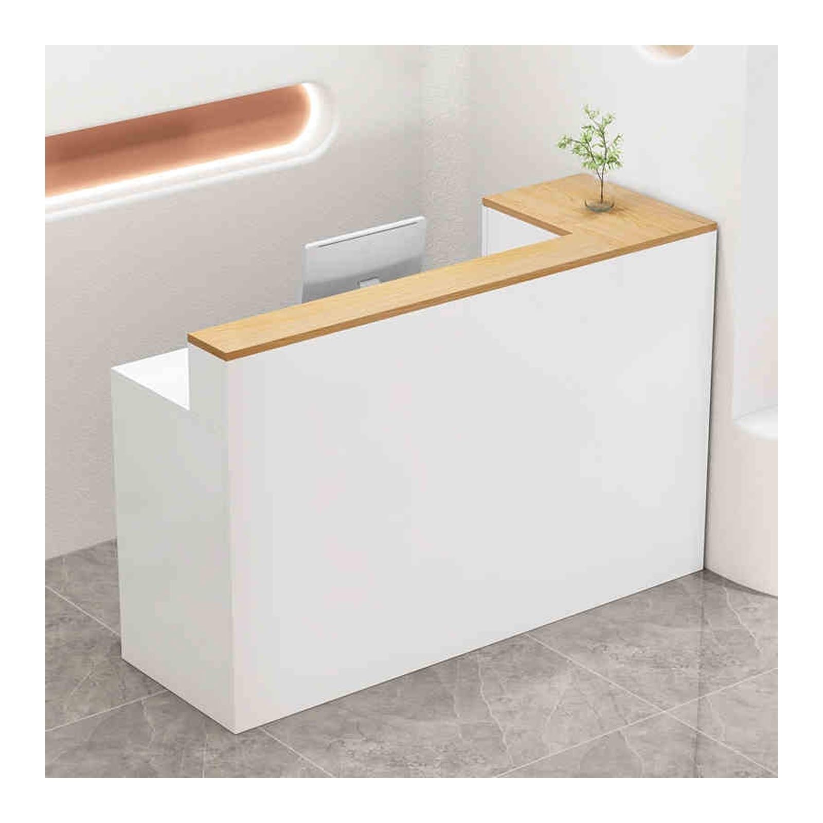 Nowoczesne biurko z półkami w kształcie litery L stolik kasowy dla kasjerów przestronny drewniany design do laptopów i książek 120 cm lewa strona idealna do biur i przestrzeni handlowych