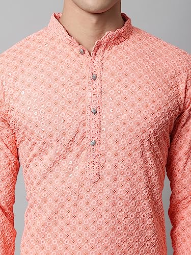 Image of Jompers Men's Regular Fit Cotton Chikankari Embroidered and Sequence Kurtas