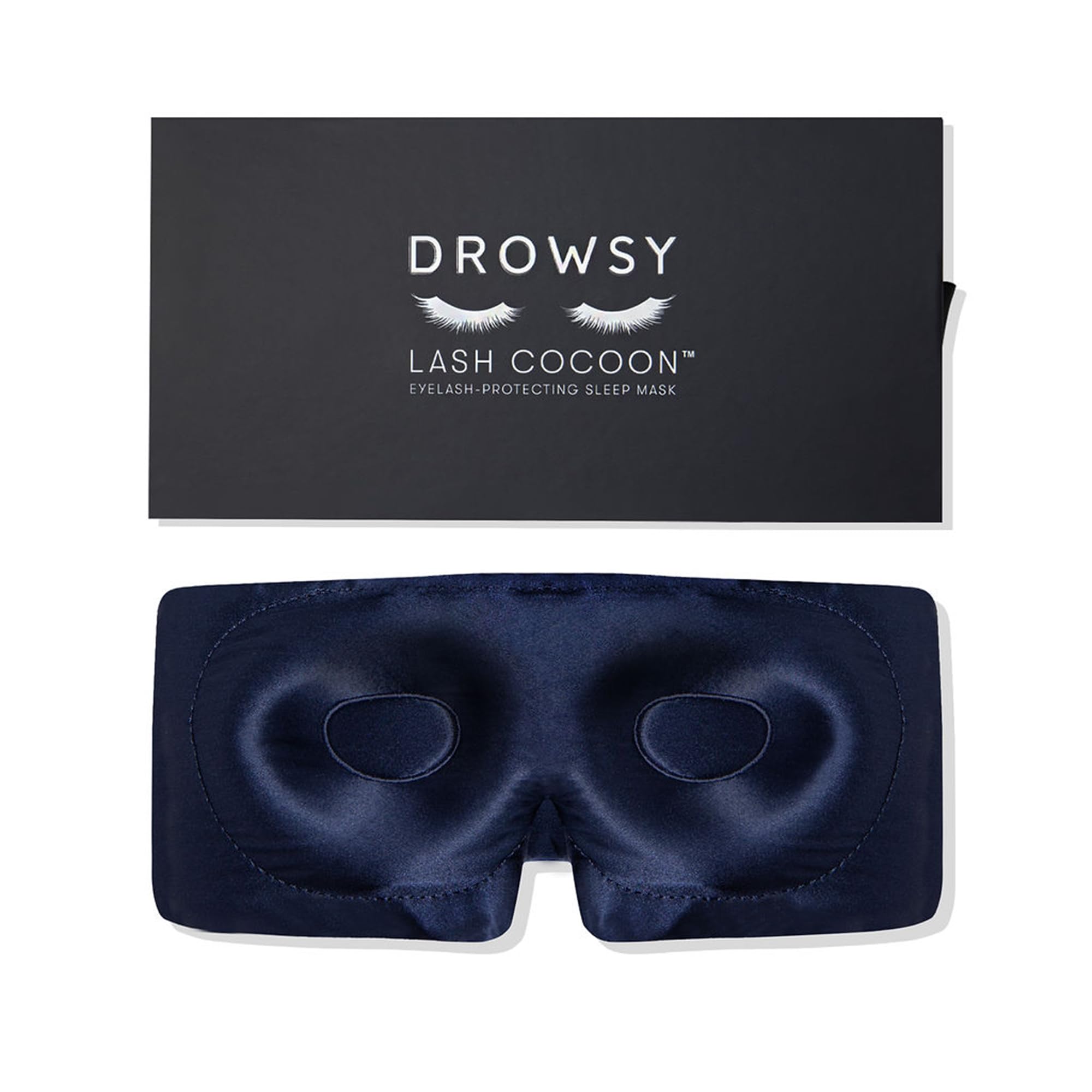 DROWSY Eyelash Protecting Silk Sleep Mask for Natural Lashes & Extensions. Deep Eye Cups, Zero Pressure, Total Blackout, Full Wraparound (Midnight Blue)