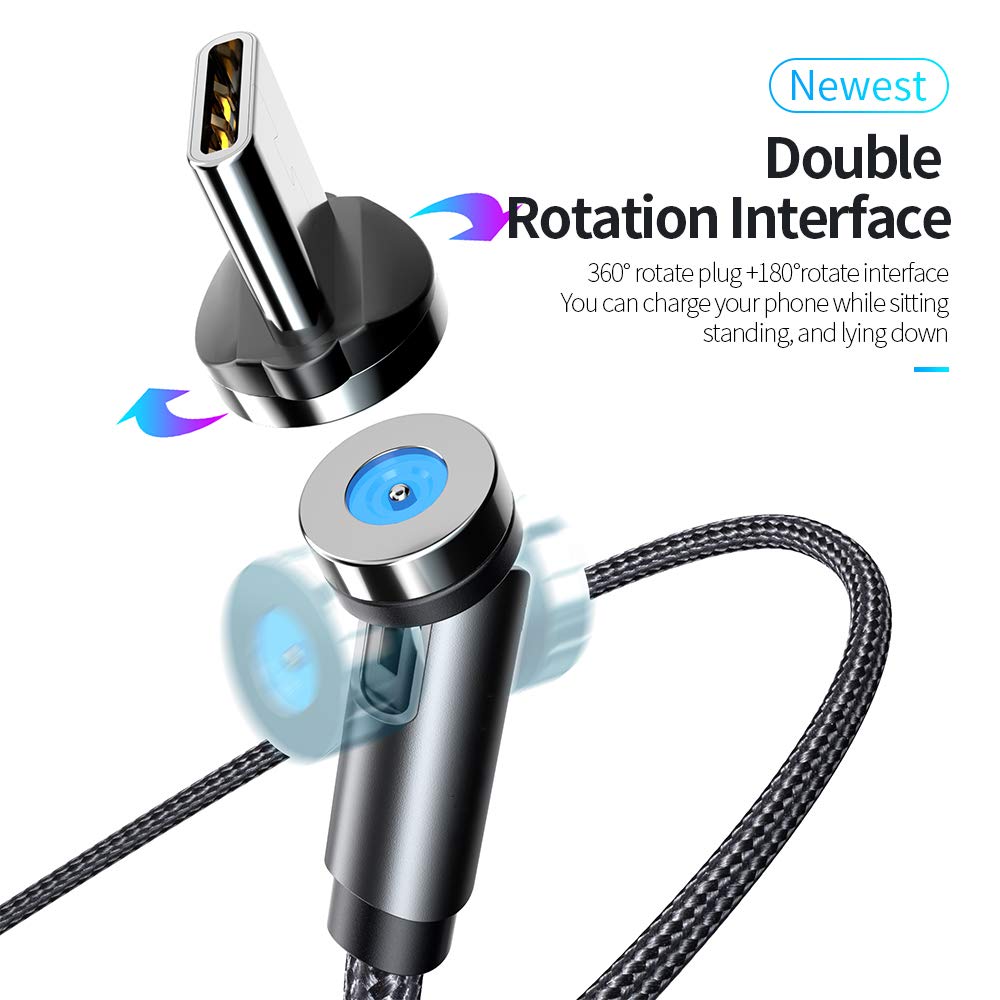 Cable de carga magnético, cargador magnético de teléfono con rotación de 540° (paquete de 6, 0.5 m/0.9 m/1.8 m/1.8 m/3.0 m) 3 en 1 cargador magnético para teléfono iProduct/Micro USB/dispositivo tipo