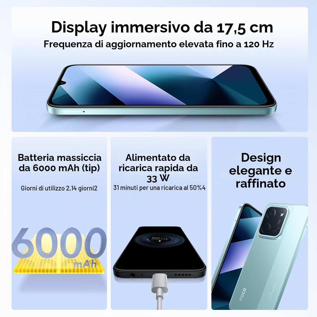 XIAOMI POCO C85 Smartphone 8+256GB, Doppia fotocamera da 50MP con AI, Display immersivo da 6,9", Potente processore Octa-Core, Ricarica Rapida da 33 W, 6000 mAh, Caricatore non incluso, Nero (versione
