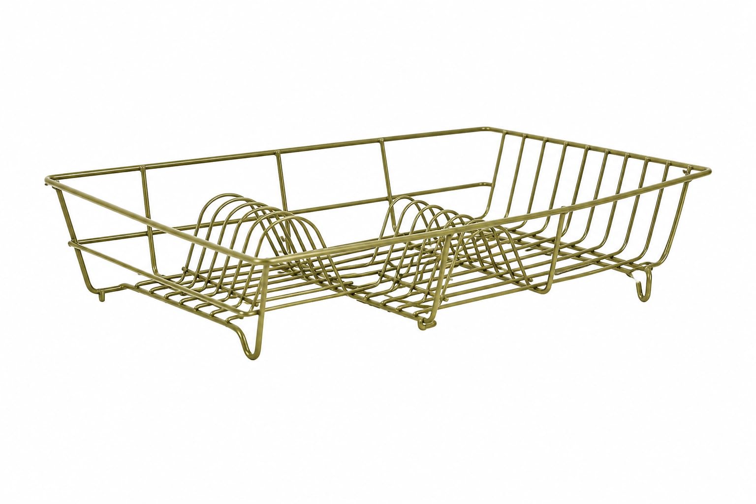 FAHD TRADERS Stainless Steel Dish Drainer Rack | Kitchen Dish Drying Rack with 18 Plate Slots | Large Countertop Dish Drying Basket | Rust Resistant Sink Drainer | Brass Gold