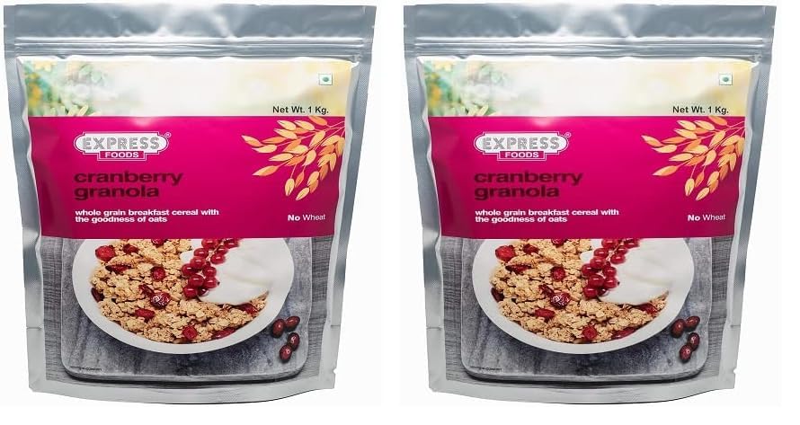 Image of Express Foods Cranberry Granola Breakfast Cereal, 1kg (Pack of 2)