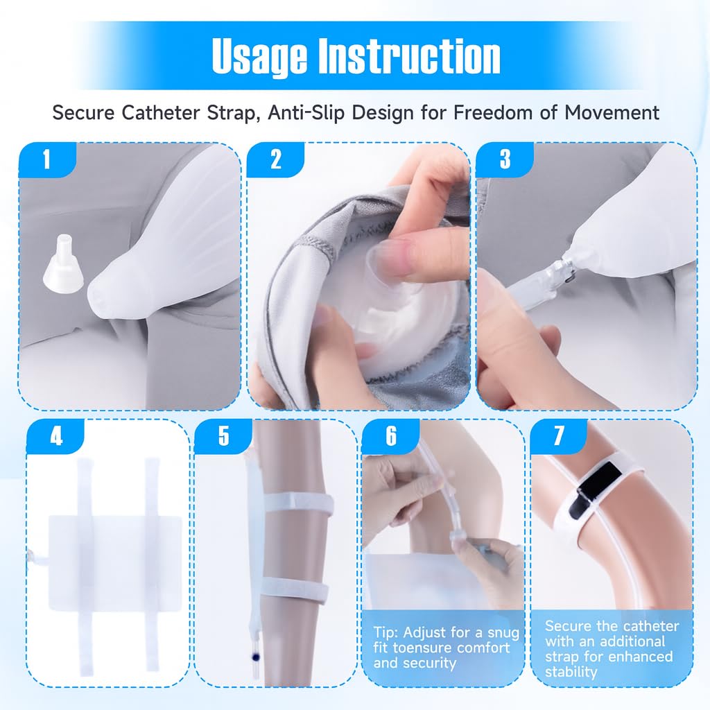 Catetere esterno da uomo, kit indossabile con sacca urina da 1000 ml | Tubo in silicone da 100 cm con due cinghie regolabili e uno stabilizzatore separato