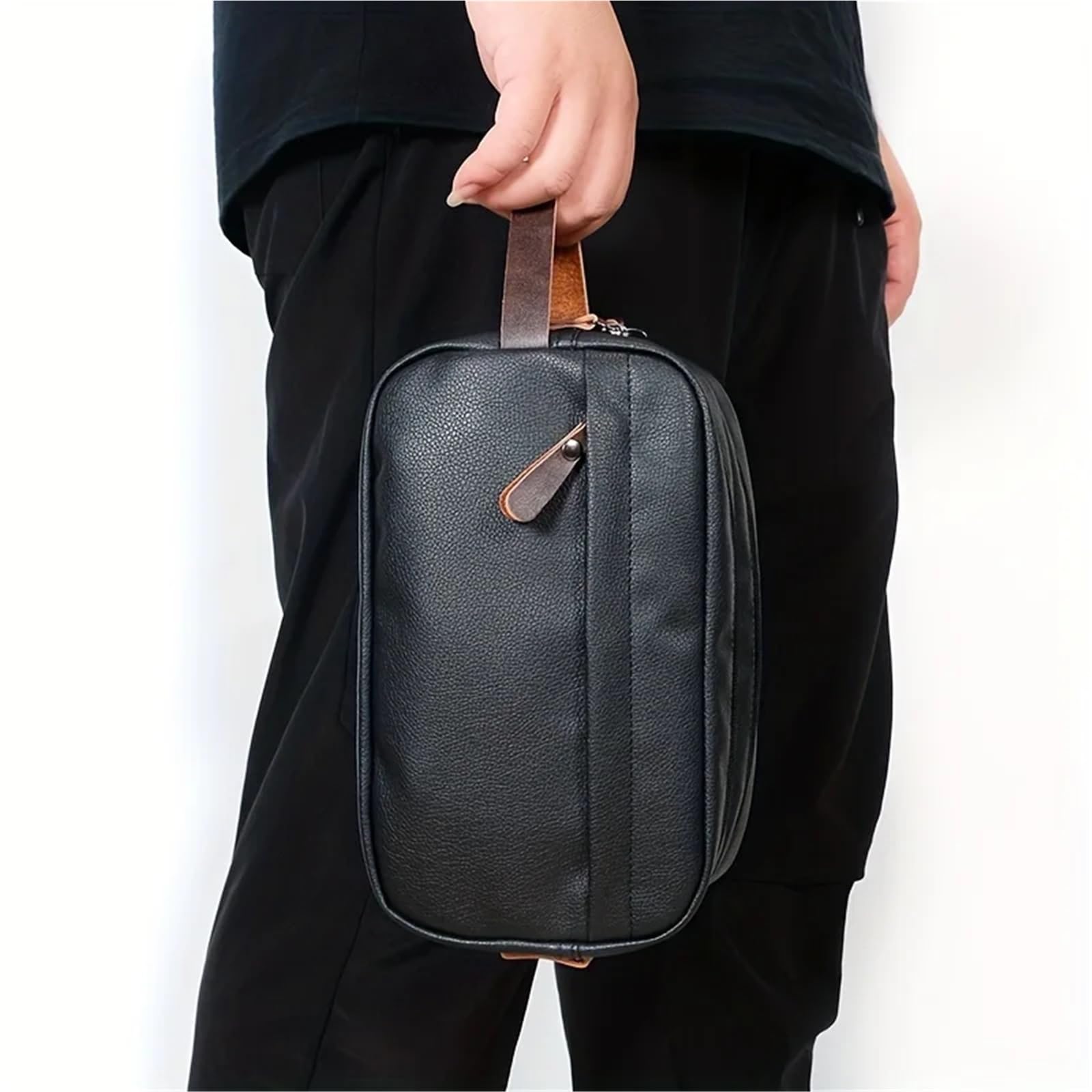 Neceser Bolso Retro for Hombres, Bolsa de Almacenamiento de artículos de tocador de Viaje portátil, Bolso de Mano Informal Impermeable con Doble Cremallera para Hombre