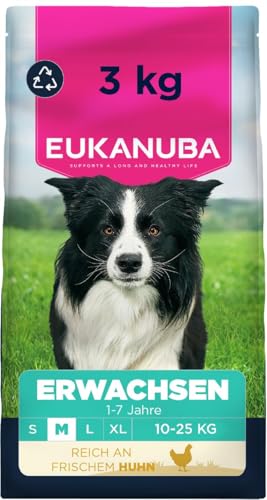Eukanuba Hundefutter Trocken mit frischem Huhn für mittelgroße Rassen, Premium Trockenfutter für ausgewachsene Hunde, 3 kg