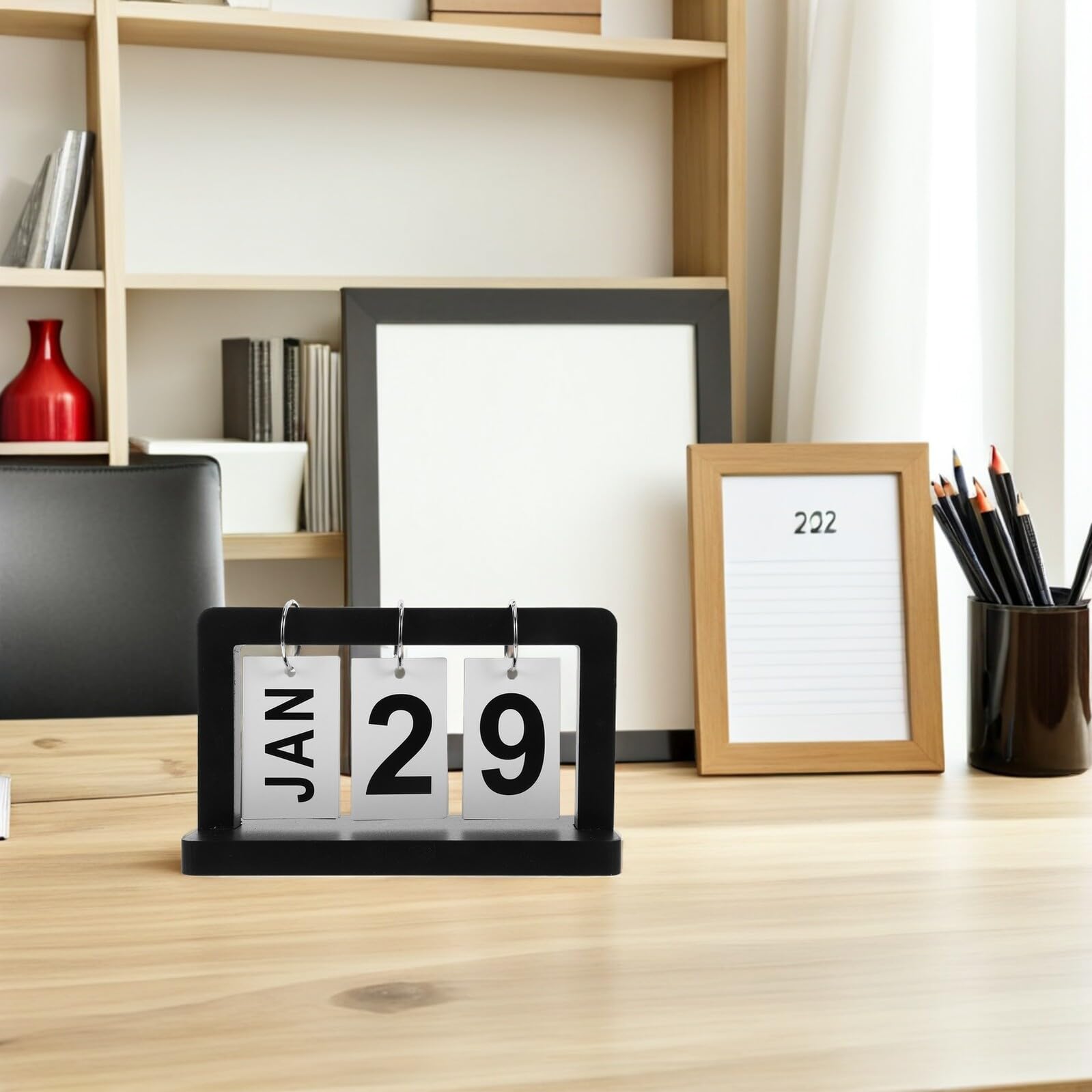 Zerodeko Holz Klappkalender Tischkalender Vintage Stil Wiederverwendbarer Ewiger Monats und Tagesplaner für Schreibtisch Büro Dekoration