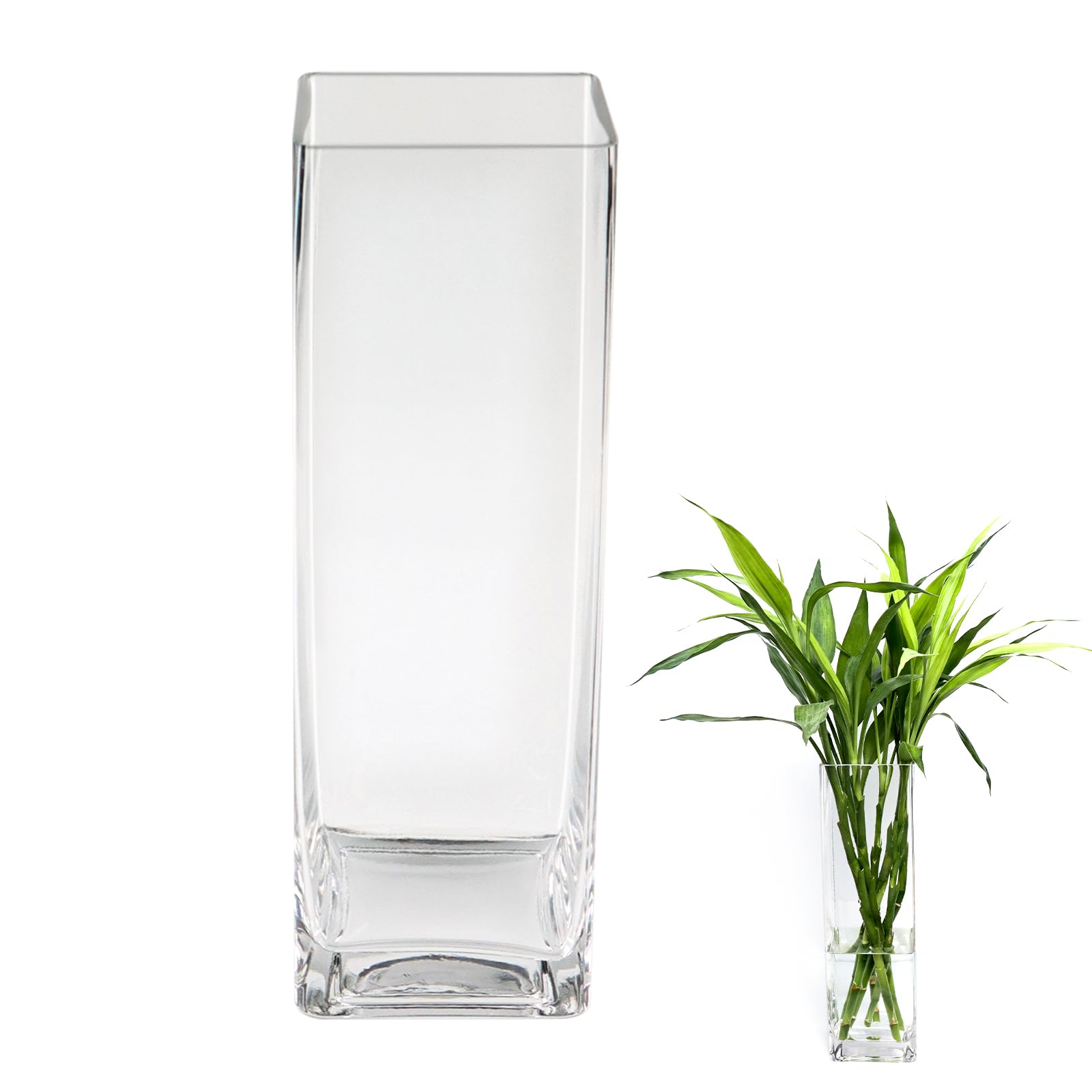 ASSRECT Jarrones de Cristal 40cm, Jarrón Cristal Transparente para Flores, Jarron Cristal Decoracion Cuadrado Alto, Jarrón Grande Moderno para Fiestas Patio Oficina Hogar Cocina, 40 x 12cm