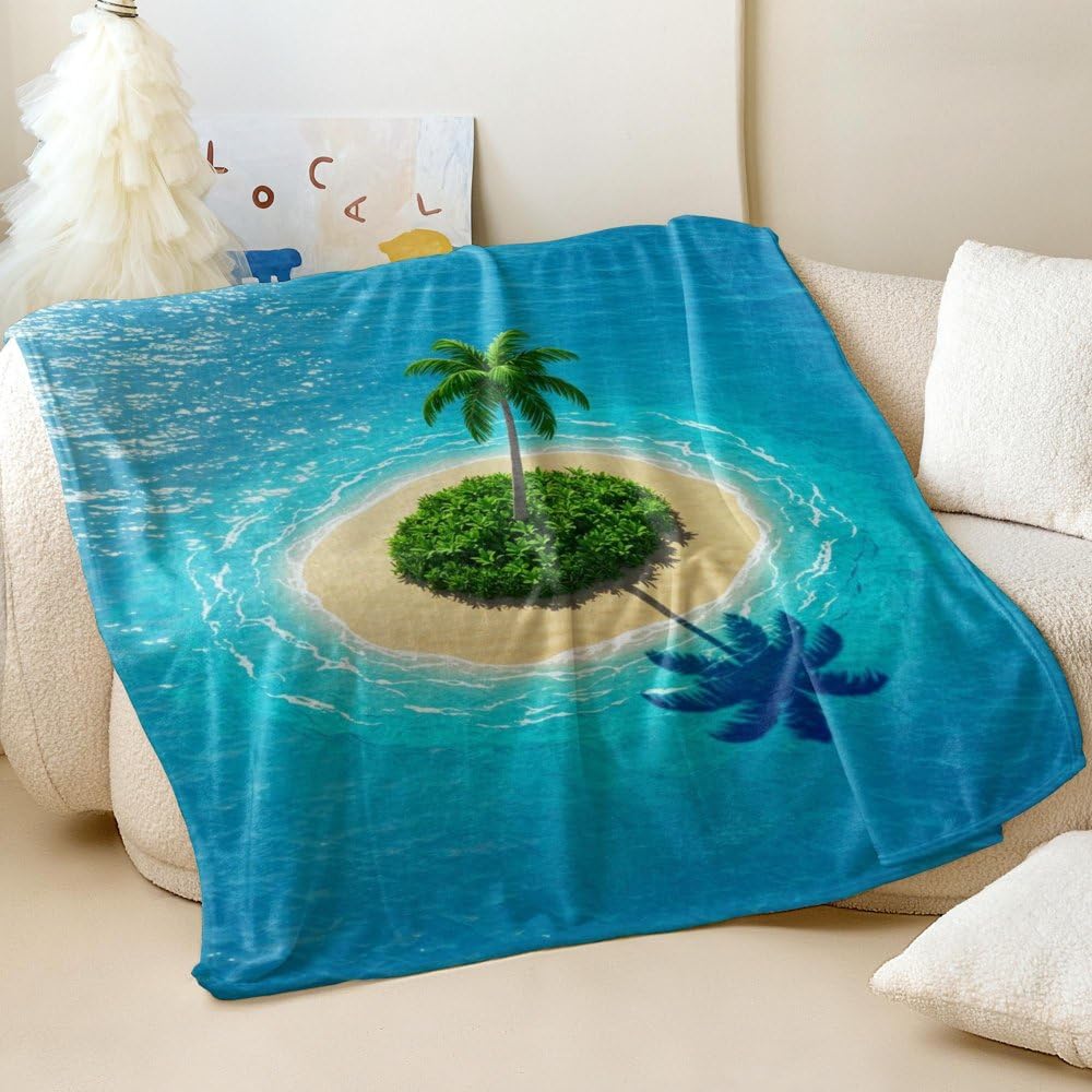 Couverture île tropicale haut de gamme 200x200 cm en flanelle douce