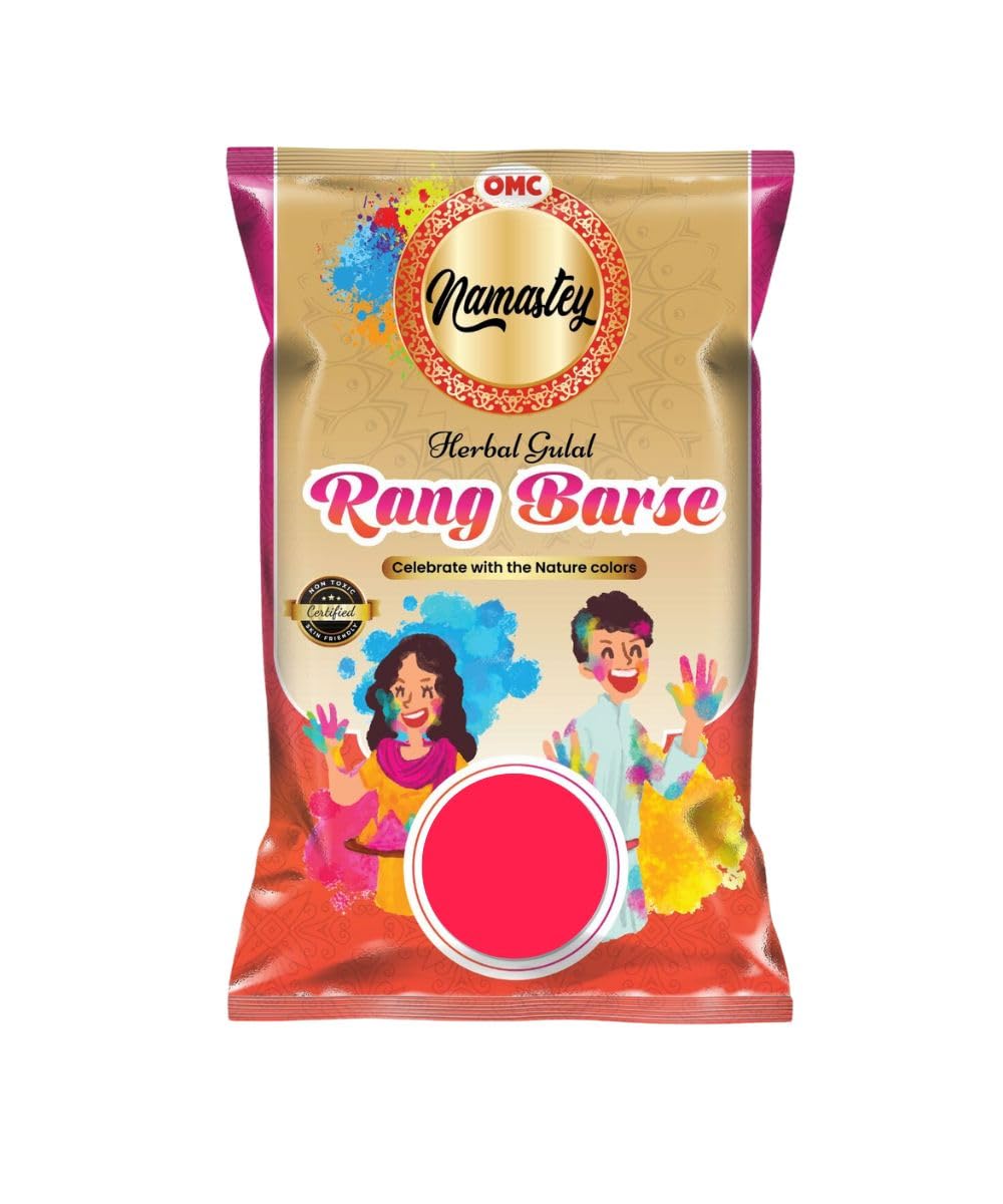 Namastey 6 Holi Color Powder Packets - 200g Each - 6 Colors - Spring Green, Blossom Pink, Peach Orange, Marigold Yellow, Carnation Blue, Rose Red - for Toss, Rangoli, Fun Run, War, Party & Festival
