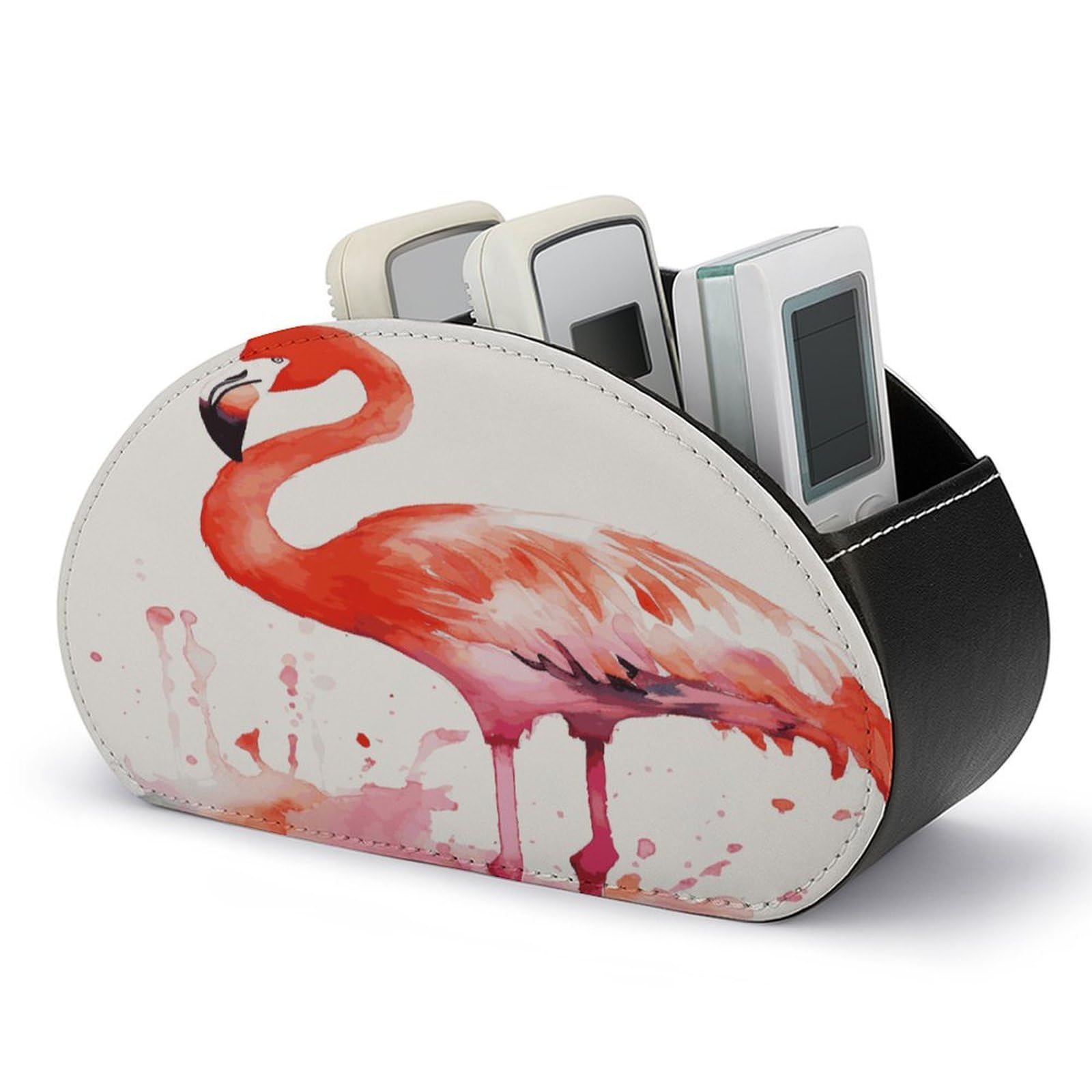 FekiLoot Watercolor Flamingos Remote Control Holder, PU Leather Remote Control Organizer Box Stationery Remote Control Box Desk Storage Organizer for DVDs,Glasses,Pens,Media Players
