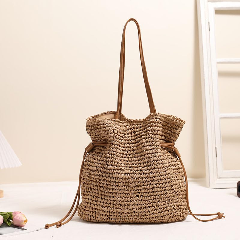 Women's Straw Woven Beach Tote Bags Boho Crochet Summer Trendy Shoulder Bags Large Bucket Handmade Tote Purse4