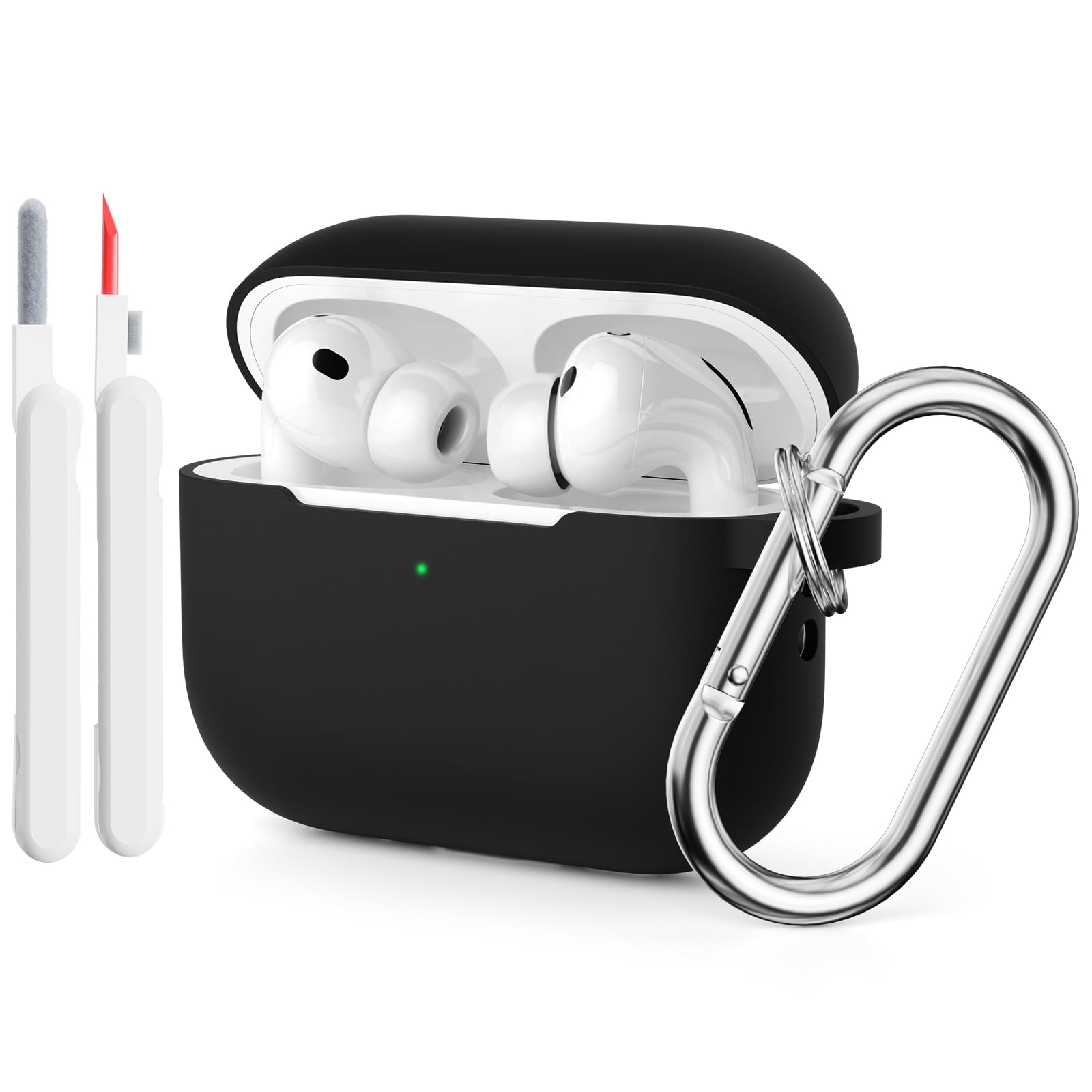 Coque silicone AirPods Pro 3 (2025) protection antichoc avec brosse nettoyage et mousqueton - Noir