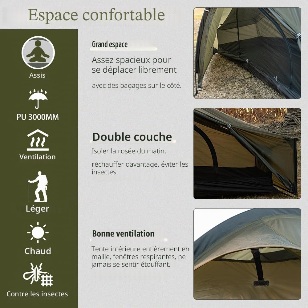 TOMOUNT Tente de bivouac en nylon ultra légère pour 1 personne - Étanche - Petit format une fois pliée - Tente de trekking - Tente de camping pour l'extérieur, le camping, la randonnée, les voyages et
