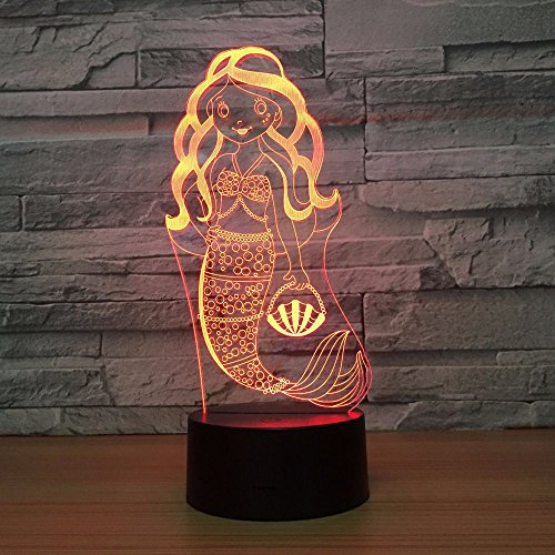 7 Color Changing Night Lamp 3D Atmosphere Bulbing Light 3D Visual Illusion LED Lamp for Kids Toy Christmas Birthday Gifts (Mermaid)