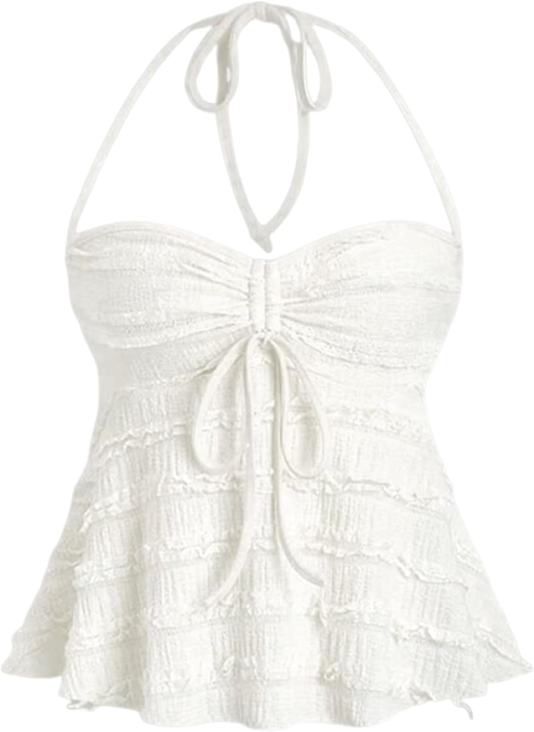 Women's Ruched Halter Tops Peplum Cami Tops Y2K Drawstring Tie Crop Top for Summer Going Out Dressy Casual