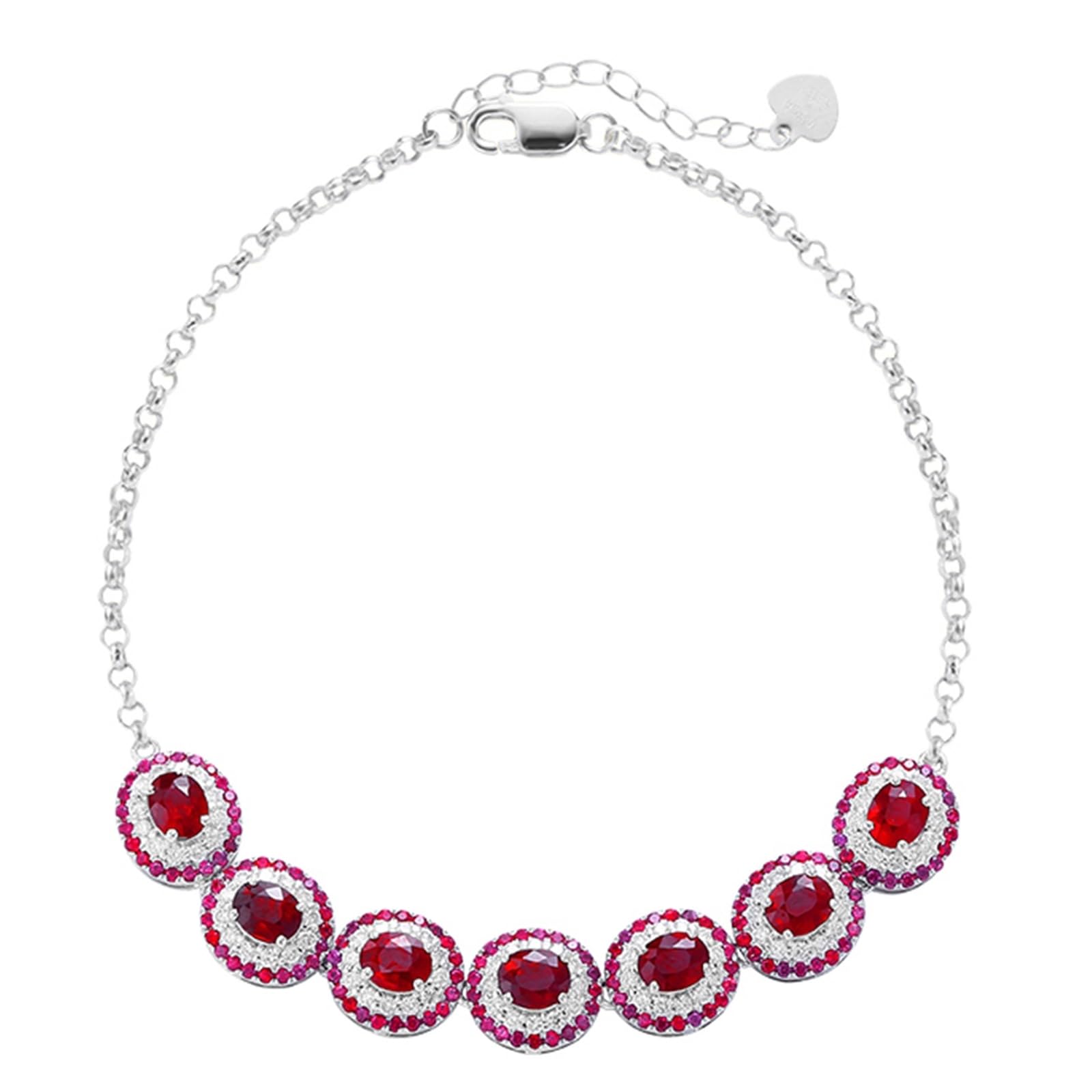 Bracciale Oro Bianco Donna 18k/14k/9k Vero, Bracciale Donna Rubino Sintetico 3.68ct 16-18 cm Estensione 4 cm con Moissanite, Braccialetto da Sposa Fidanzati
