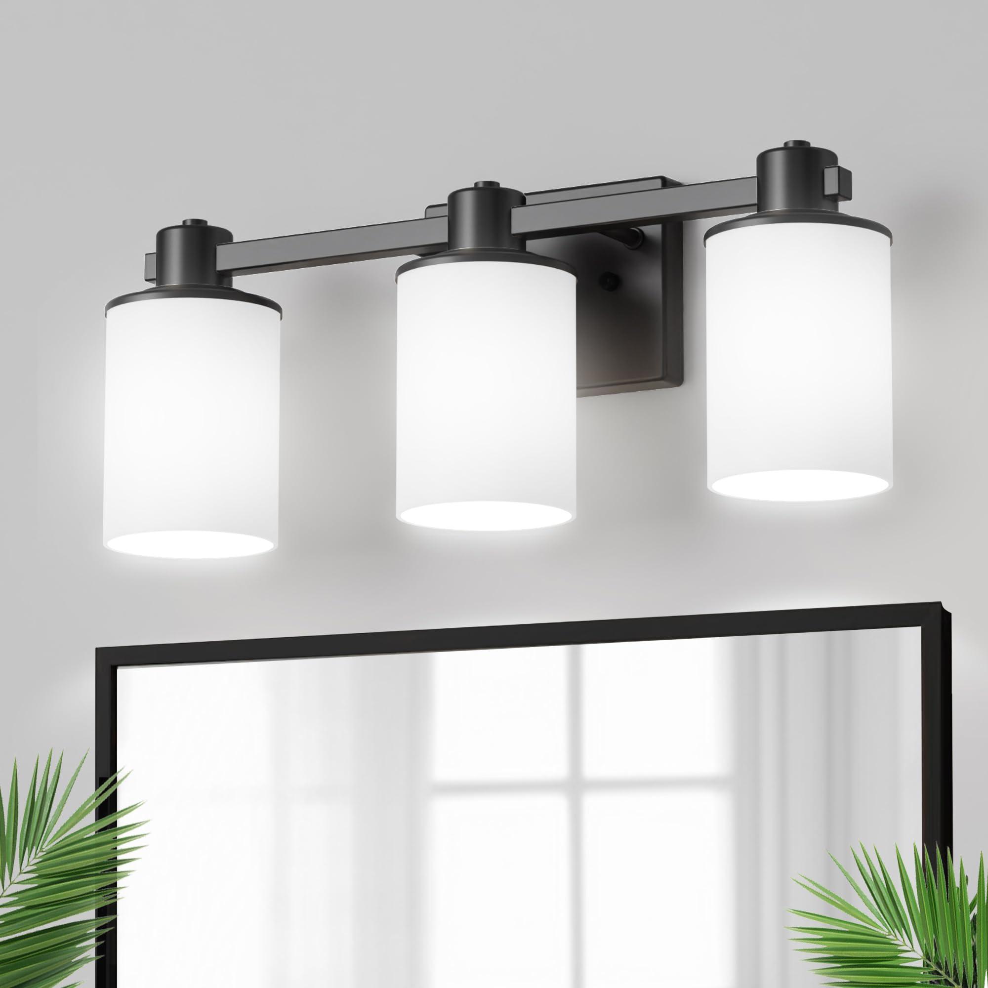 (INCOMPLETE)DORESshop Bathroom Light Fixtures, 3-Light Udgraded Black Bathroom Lighting Fixtures Over Mirror with Milk Glass Shade,Modern Vanity Lights for Bathroom Living Room Bedroom, ETL Listed