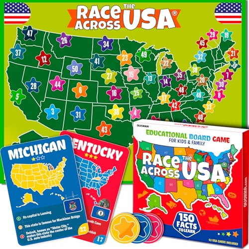 QUOKKA States of America Board Game for Kids Ages 8-12 and Families – Learn US States, Capitals,...