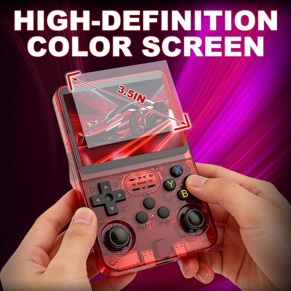 R36s - Console da gioco portatile retrò con display da 3,5 pollici, scheda TF da 64 GB e 15.000 giochi classici, console portatile R36s (rosso)