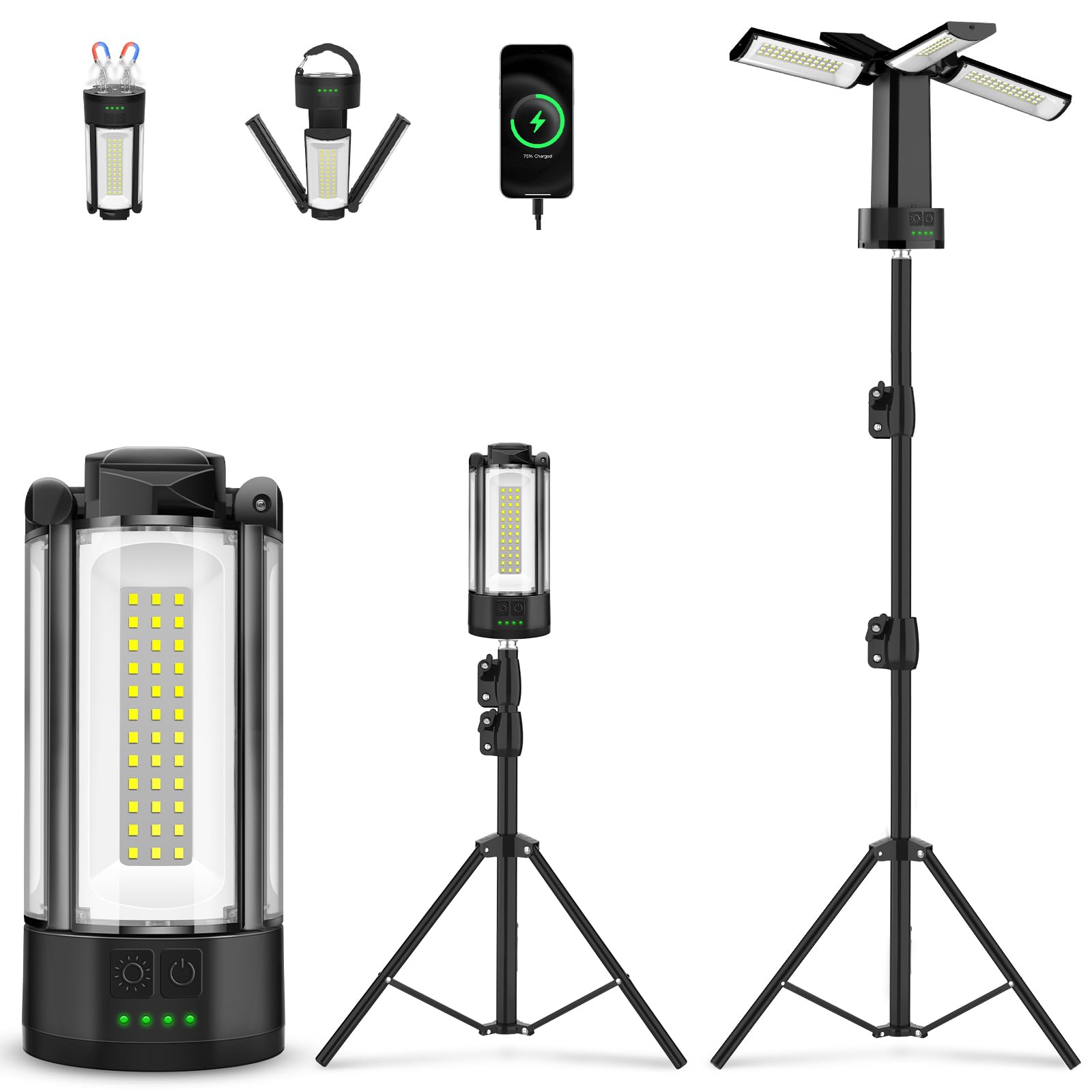 T-SUN Rechargeable LED Work Light with Metal Stand,4100Lumen Portable Magnetic Camping Light,10400Ah Battery,Job Site Lighting for Outdoor Barbecue Golf Fishing Indoor Workshop Garage