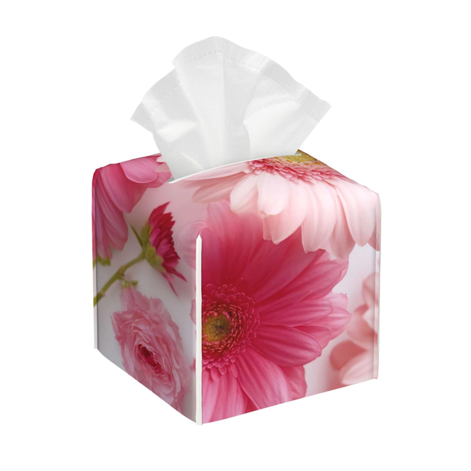 Pink Flowers Tissue Box Cover Square Cube Boxes