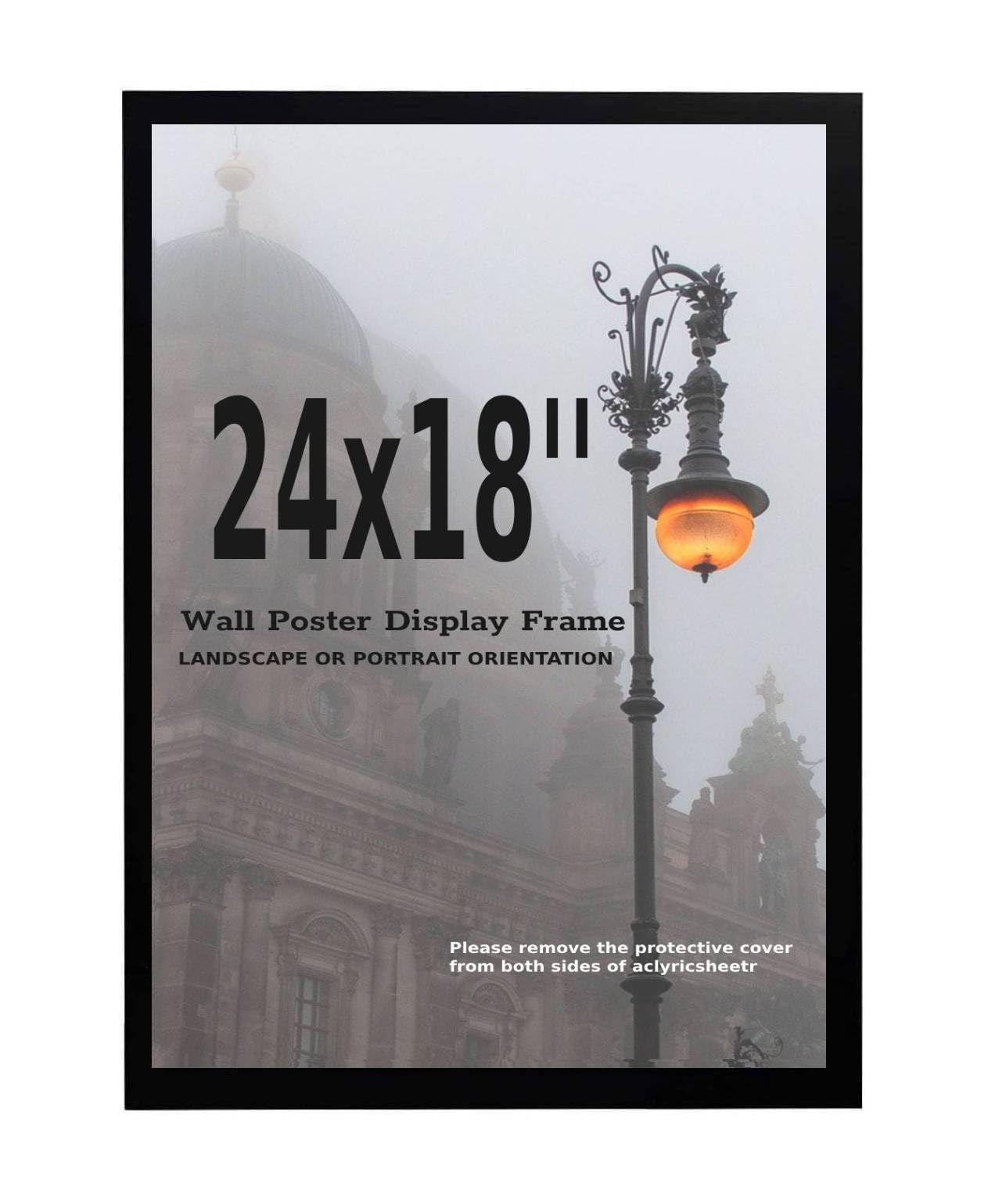 Modern Wall Photo Frame - Contemporary Home Office Decor - 18x24 Inch Display Poster- Clear Acrylic Front - MDF Backing With Bothways Wall Hanging Hooks (18x24'')