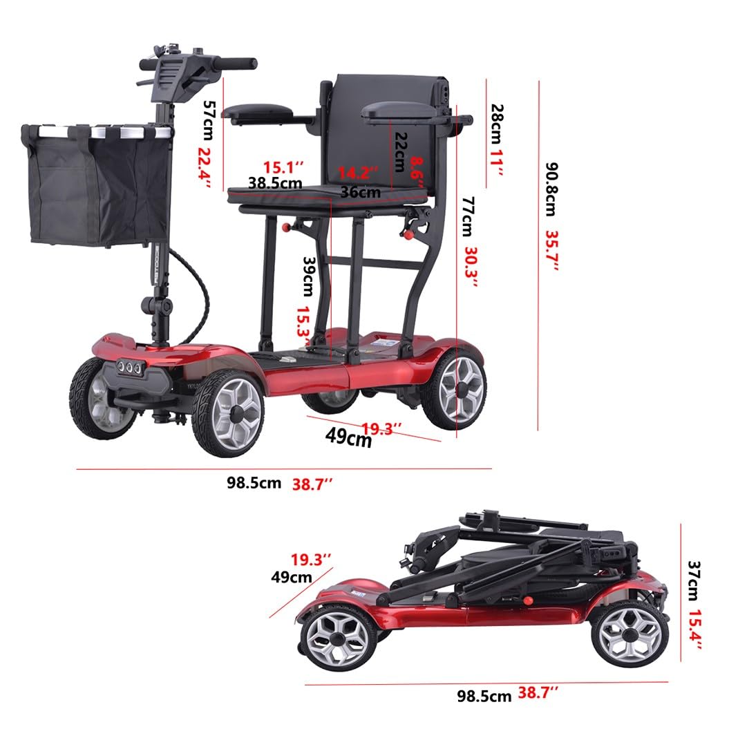 Scooter De Movilidad Portátil,Scooter De Movilidad Plegable De 4 Ruedas,Scooters De Movilidad Para Adultos,Scooter Eléctrico,Con Cargador Y Cesta Incluidos,Para Adultos Mayores 10ah
