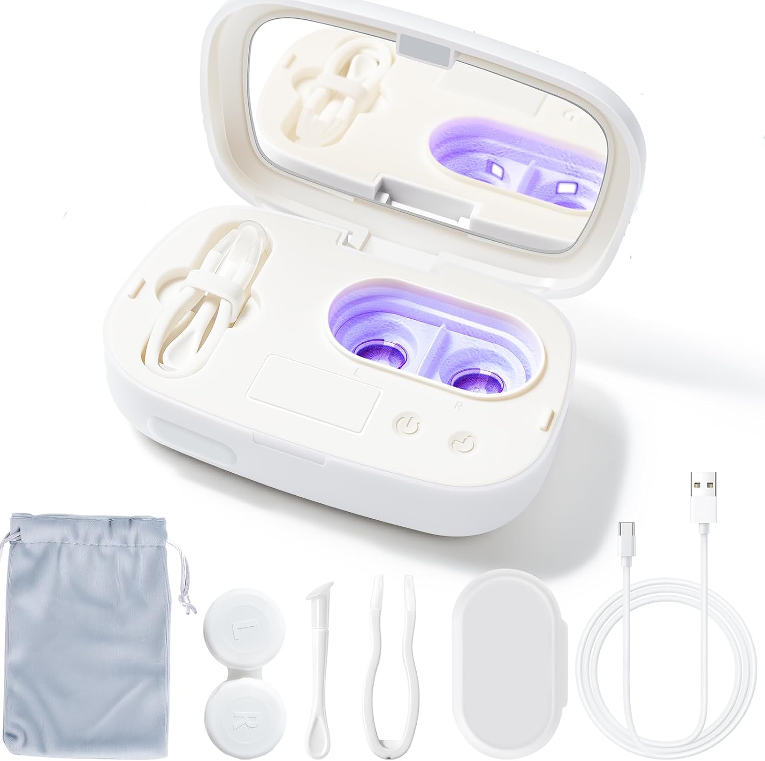 LXIANGN Portable Ultrasonic Contact Lens Cleaner with Blue Light, White