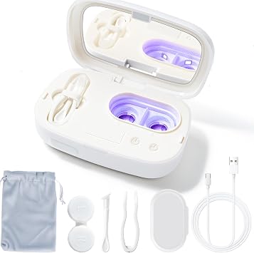 Portable Ultrasonic Contact Lens Cleaner with Blue Light,LXIANGN Rechargeable Contact Lens Cleaner Machine with 4 Timing Modes and Applicator Removal Tool Kit White