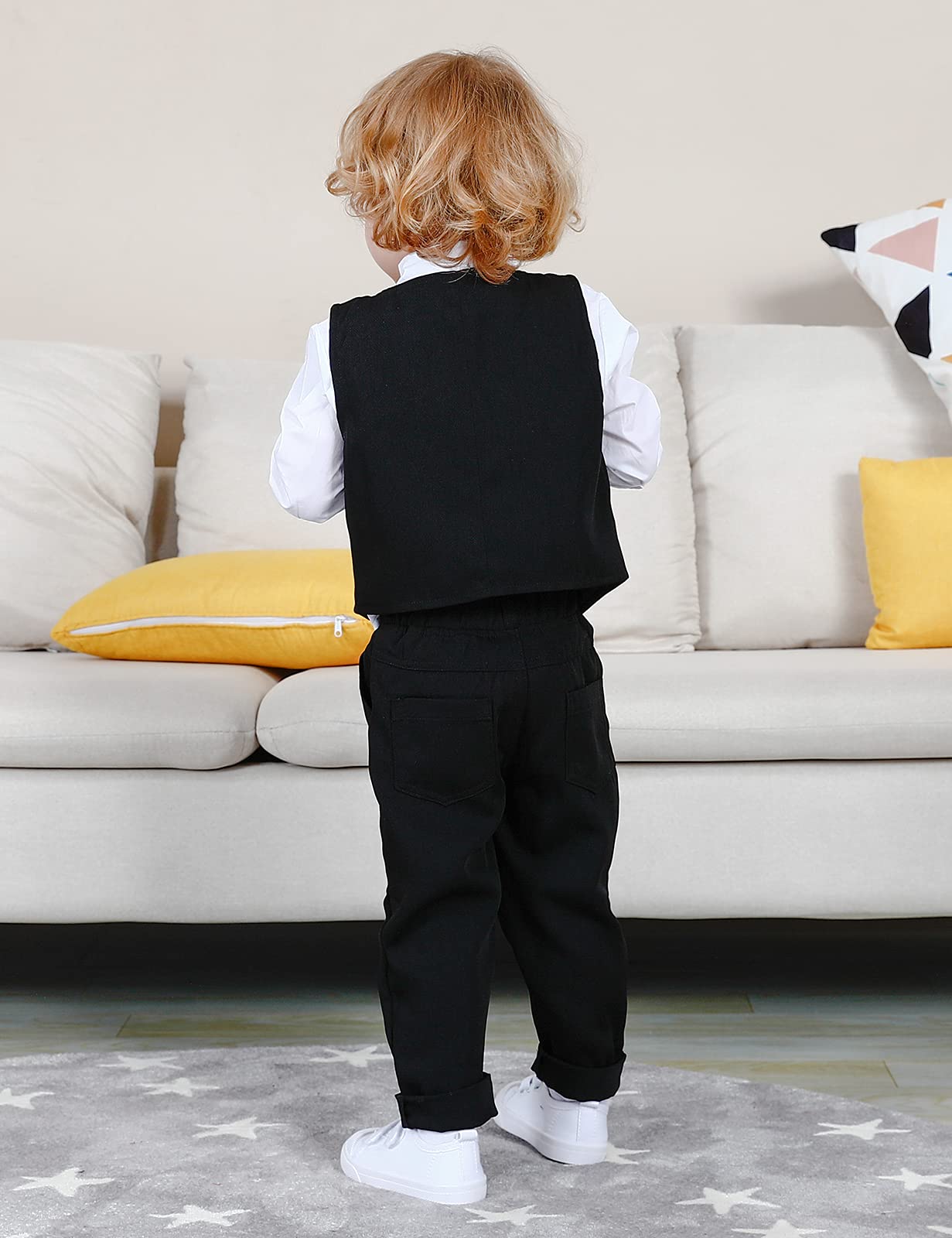mintgreen Trajes para Niños Gentleman Conjunto de 4 Piezas Camisa de Manga Larga + Pajarita + Chaleco de Cuadros + Pantalones